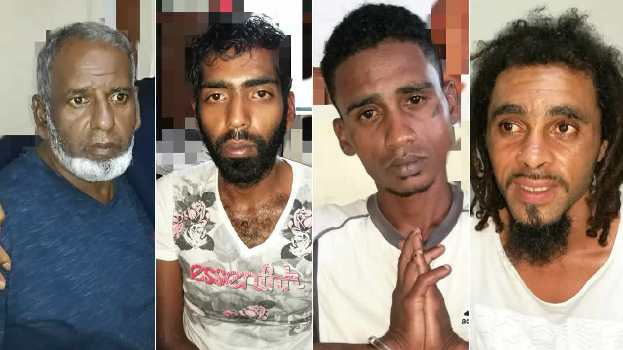 Boodhun Sewbundhun, Jevin Sewbundhun, Joseph Samuel Jolicoeur et Louis Désiré Steward Verloppe alias Rasta.