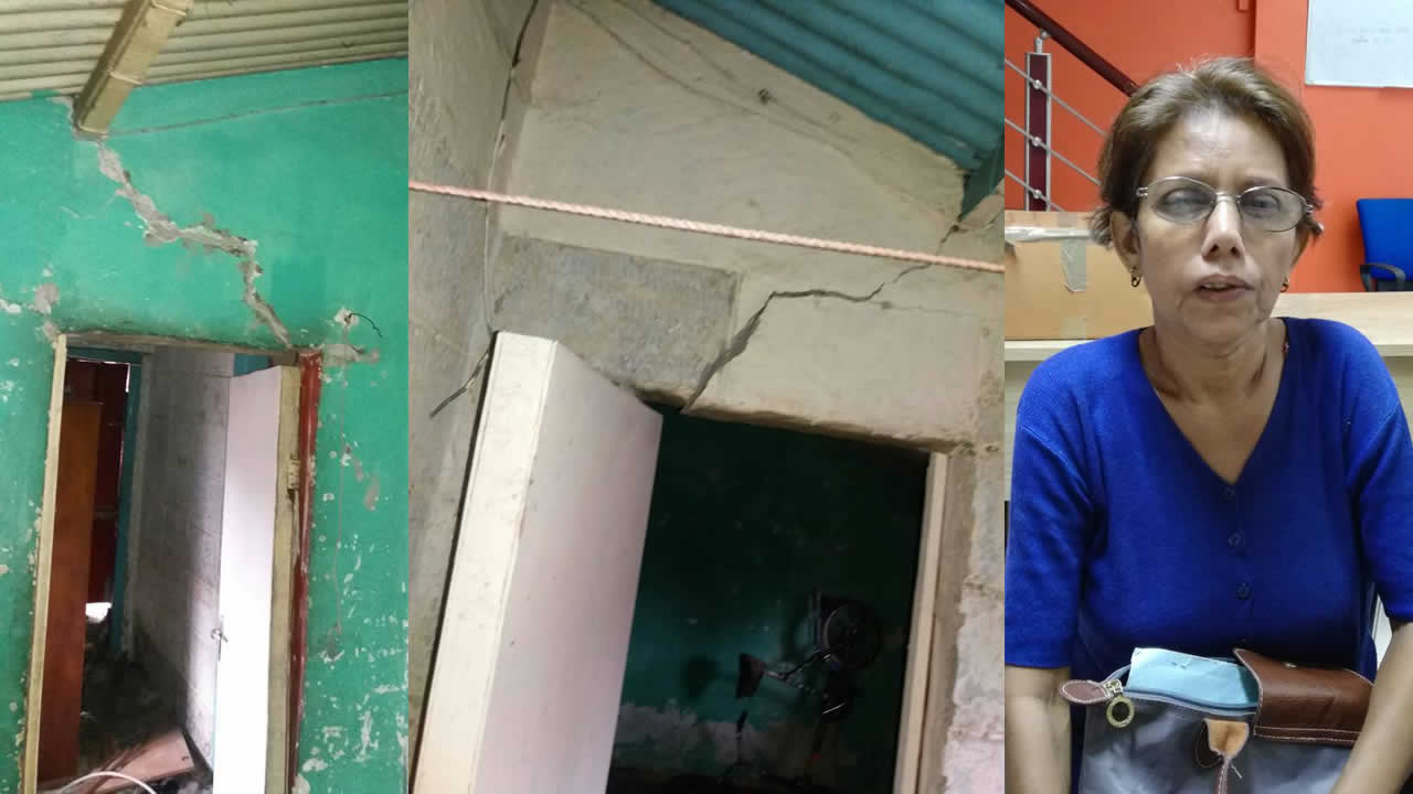 Le toit de la maison est fissuré.