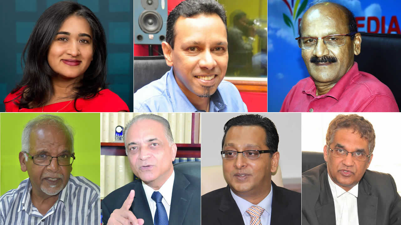 Manisha Dookhony, Rajen Bablee, Faisal Jeerooburkhan, Dharam Ghokool, Me Razack Peeroo, Me Roshi Bhadain et Me Rama Valayden