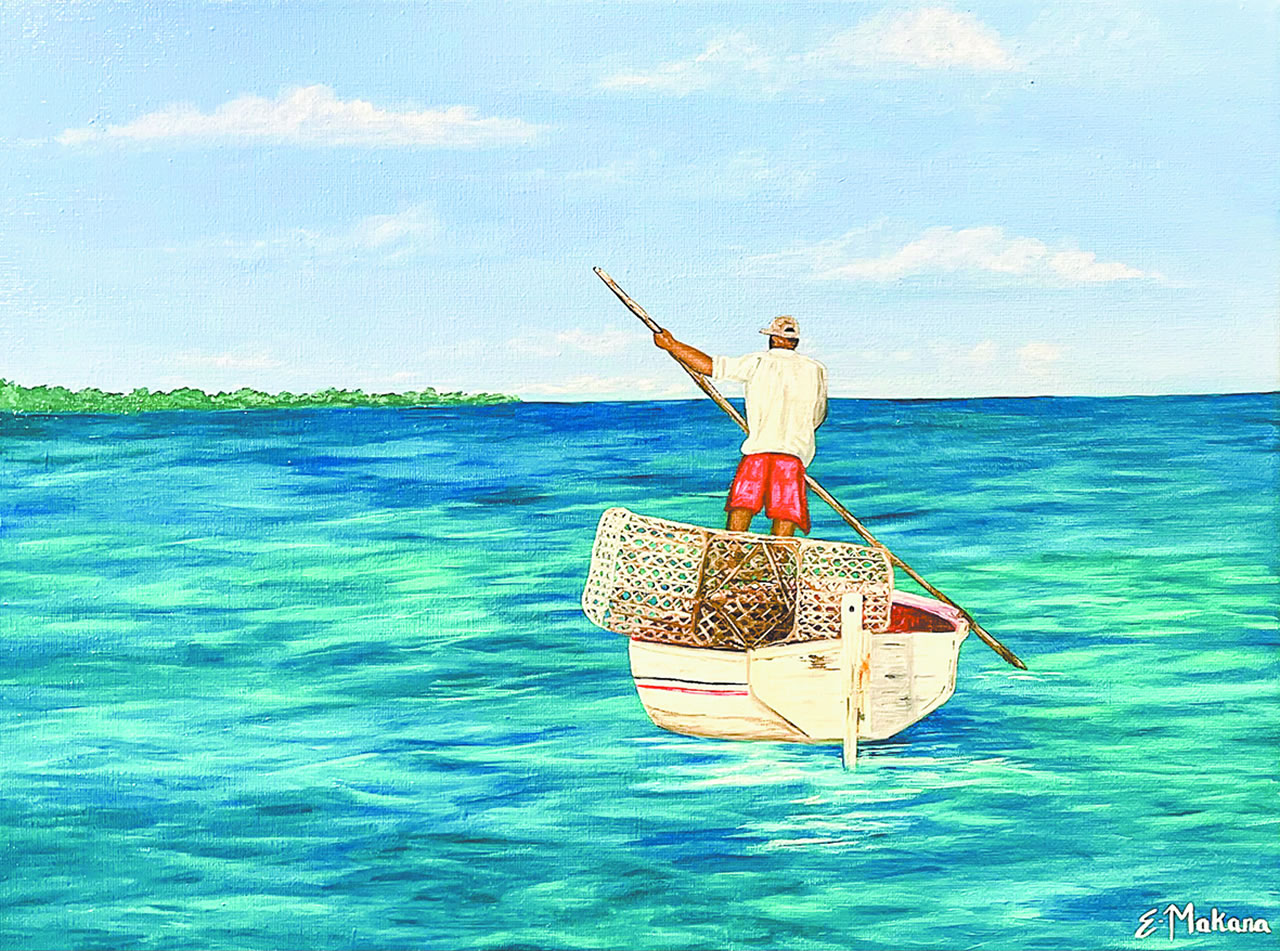 La lumière, les couleurs et les textures de la nature mauricienne sont au cœur de ses tableaux.