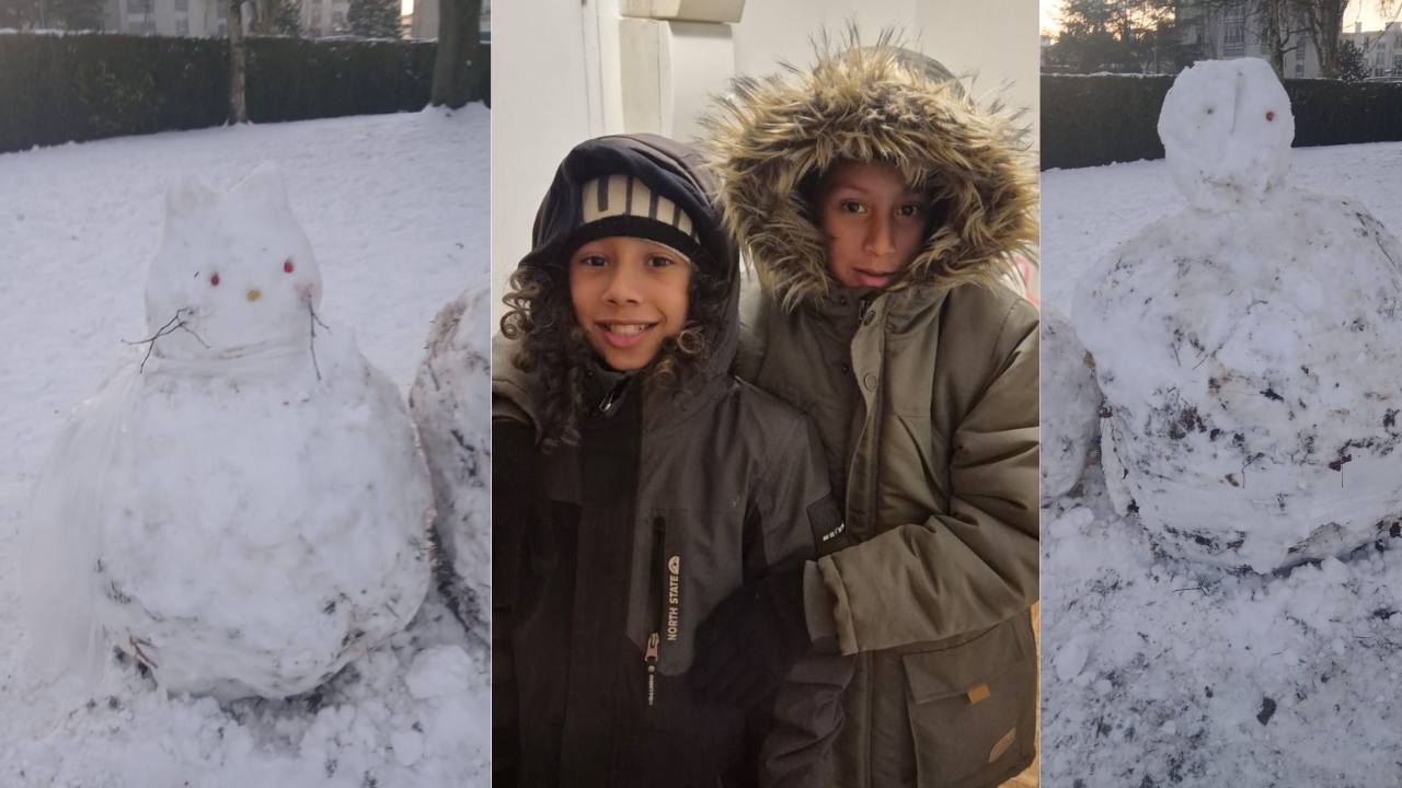 Paris sous la neige : deux jeunes Mauriciens créent leur bonhomme de neige… et partagent la magie avec Maurice