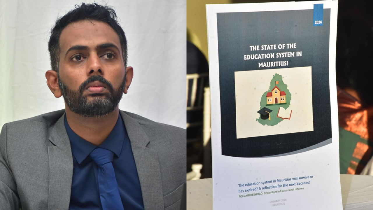 Ritesh Rao Poliah, consultant en éducation et pédagogue, présente des extraits de son livre au SNYT Heights, Petit Raffray.