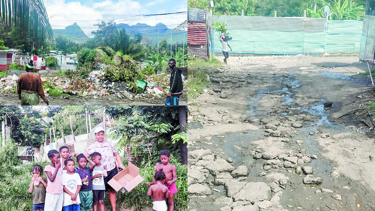 Vue d’ensemble de Ti-Rodrig et de ses habitations précaires.