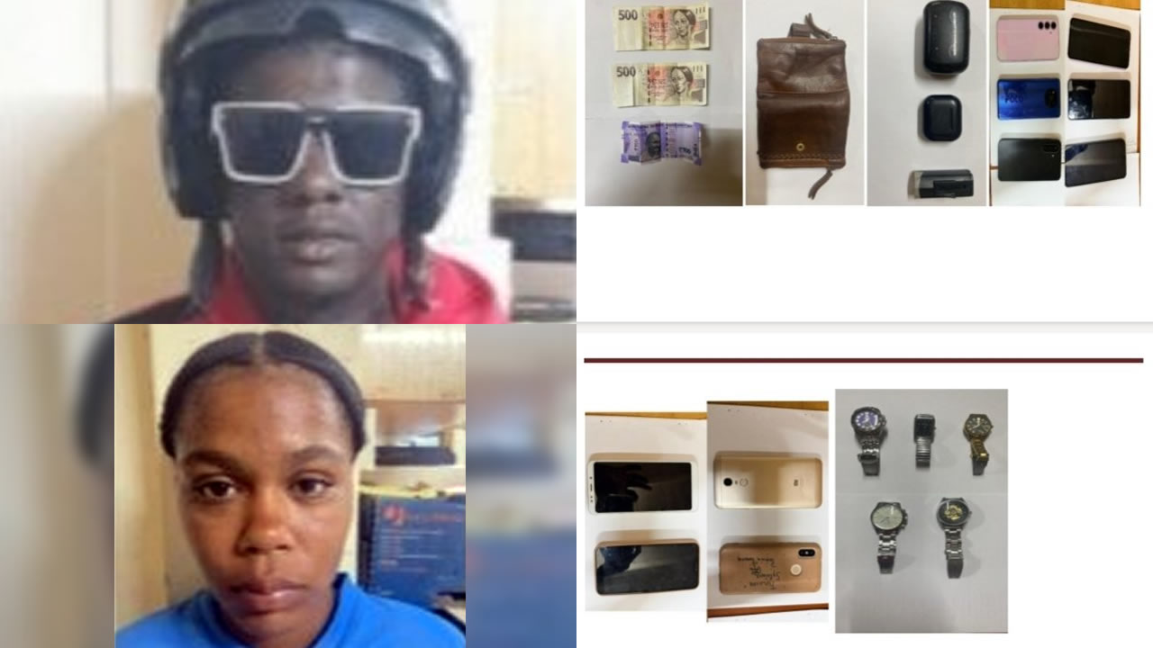 Clarel Rima, aux côtés de Juliana Anaëlle Juliette. Montres de valeur, téléphone et devises ont été récupérés par la police.