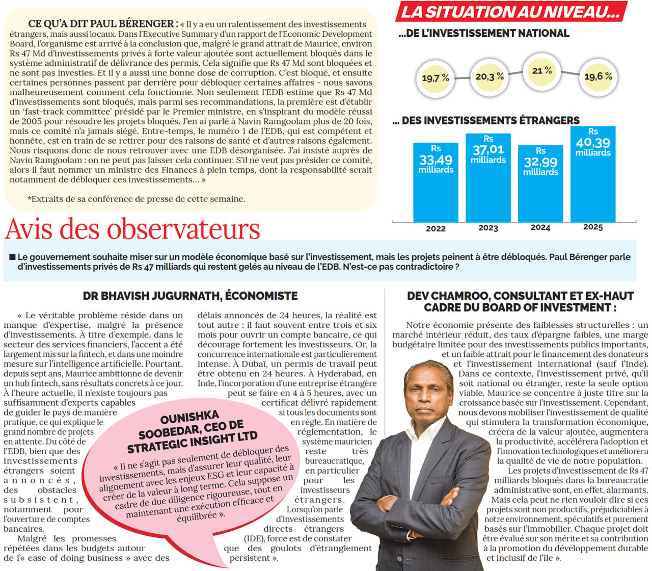 ’investissements privés bloqués
