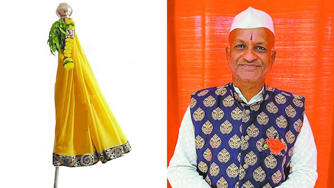 Le gudhi est placé à l’entrée de la maison. Shantaram Rajjoo, Chief Priest de la Mauritius Marathi Mandali Federation.