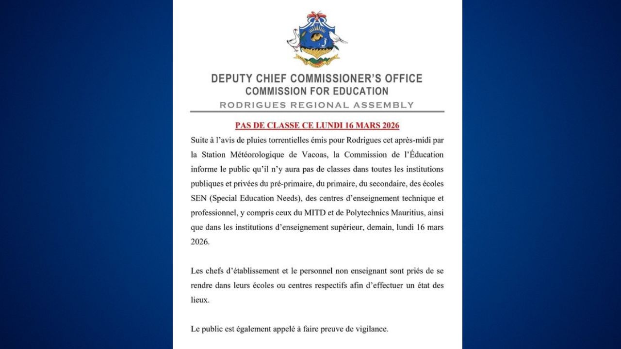 pas d'ecole a Rodrigues 150326