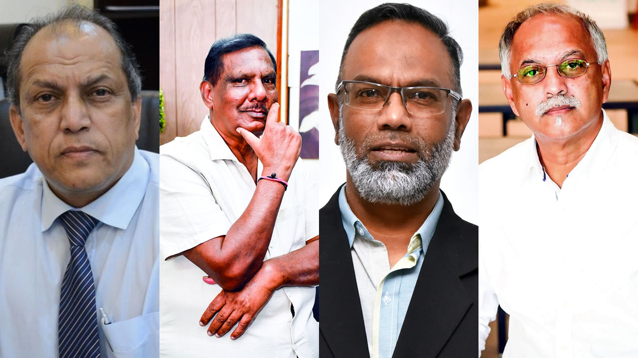 Shamshir Mukoon, Suttyhudeo Tengur, Khalil Elahee et Sunil Dowarkasing.