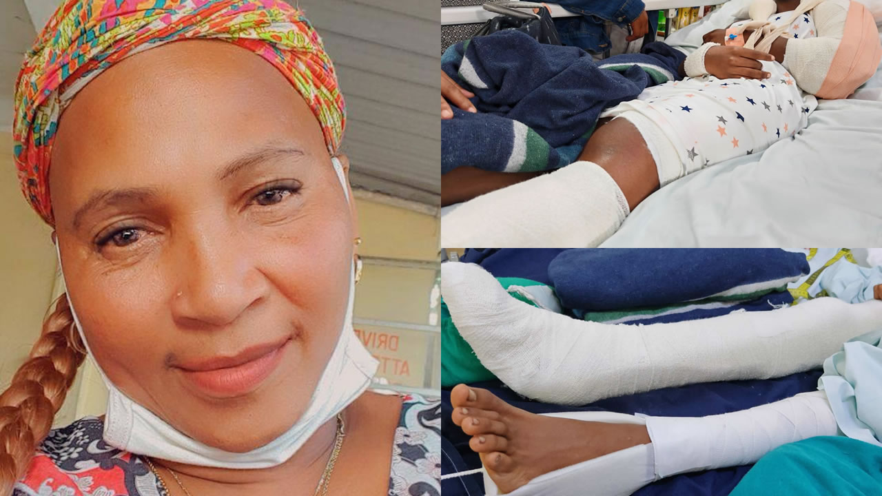 À gauche Alexina Aristide. Les deux adolescents ont de multiples fractures aux pieds et aux bras. Ils ont été autorisés à rentrer chez eux le mardi 28 avril.