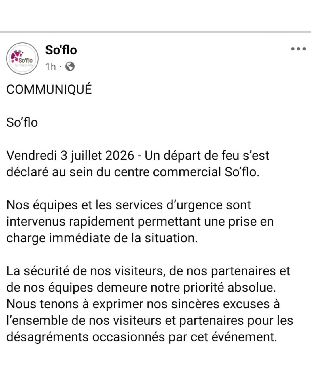 Soflo : un début d’incendie maîtrisé cet après-midi