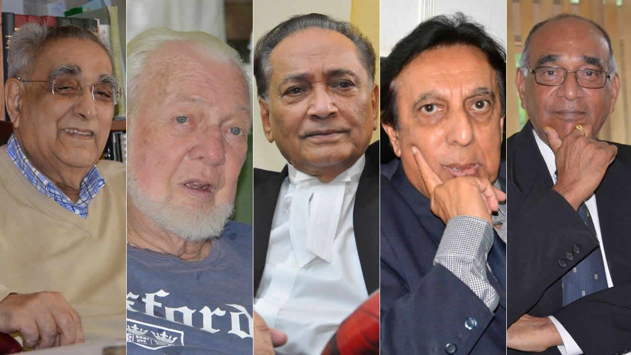 Sir Hamid Moollan, Me Raymond d’Unienville, Me Yousuf Mohamed, Me Oosman Abbasakoor et Me Manogaran Mardemootoo.