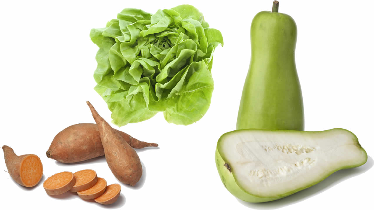 Patates douces, calebasses et laitues