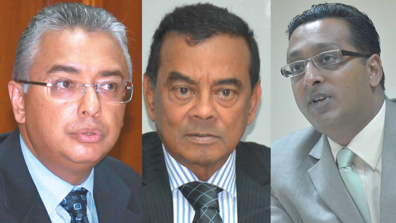 Pravind Jugnauth, Ivan Collendavelloo et Roshi Bhadain