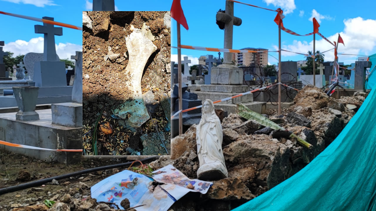 La statuette de la vierge Marie, ainsi que des tombes ont été emportées par les eaux lors des inondations.