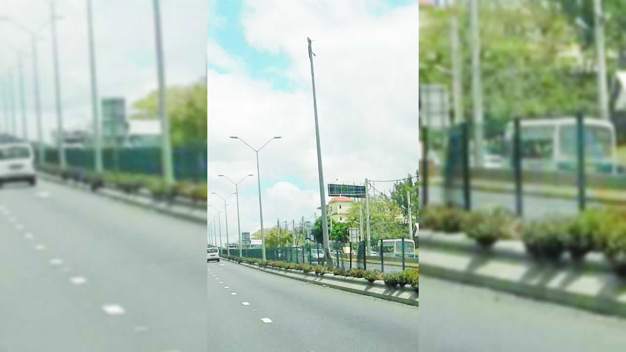 Damaged street lighting pole