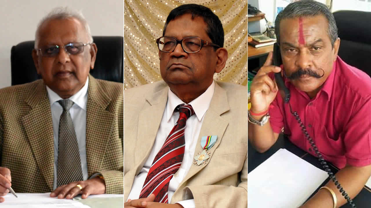 Hurryparsad Dhurn, manager du New Educational College(à g.), Megnath Sanmukhiya, manager du Modern College(c.), Rajcoomar Baichoo, d’Orchards Kids Pre-Primary & Primary School(à dr.)