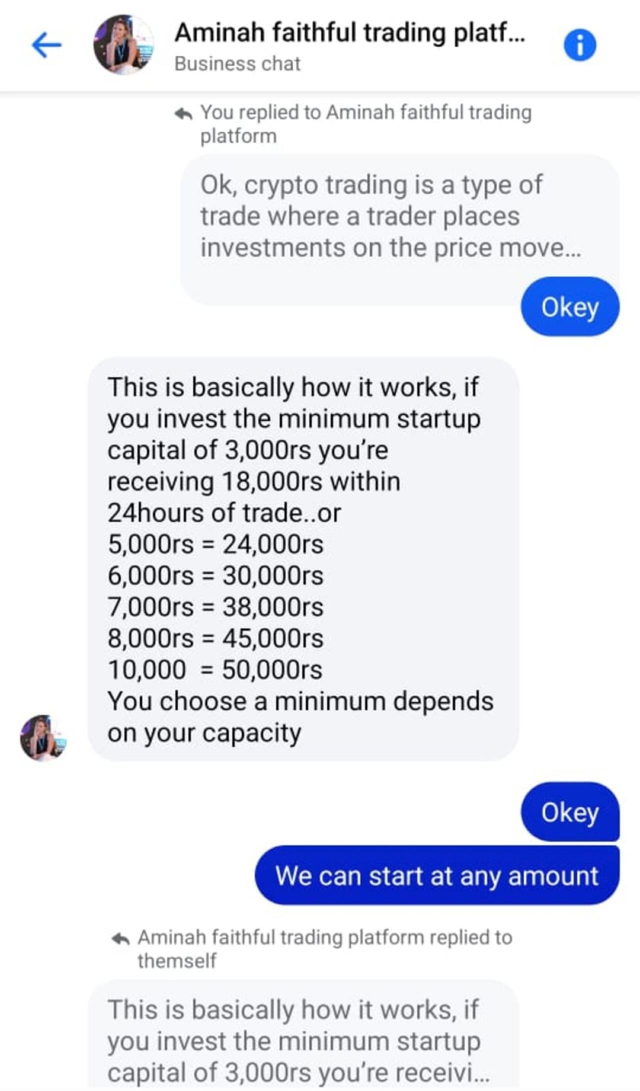 Des échanges entre Neelam et l’escroc.