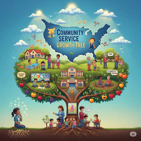 Cet arbre symbolise l’impact  progressif des élèves dans leur communauté,  à travers la nouvelle activité « Community Service ».