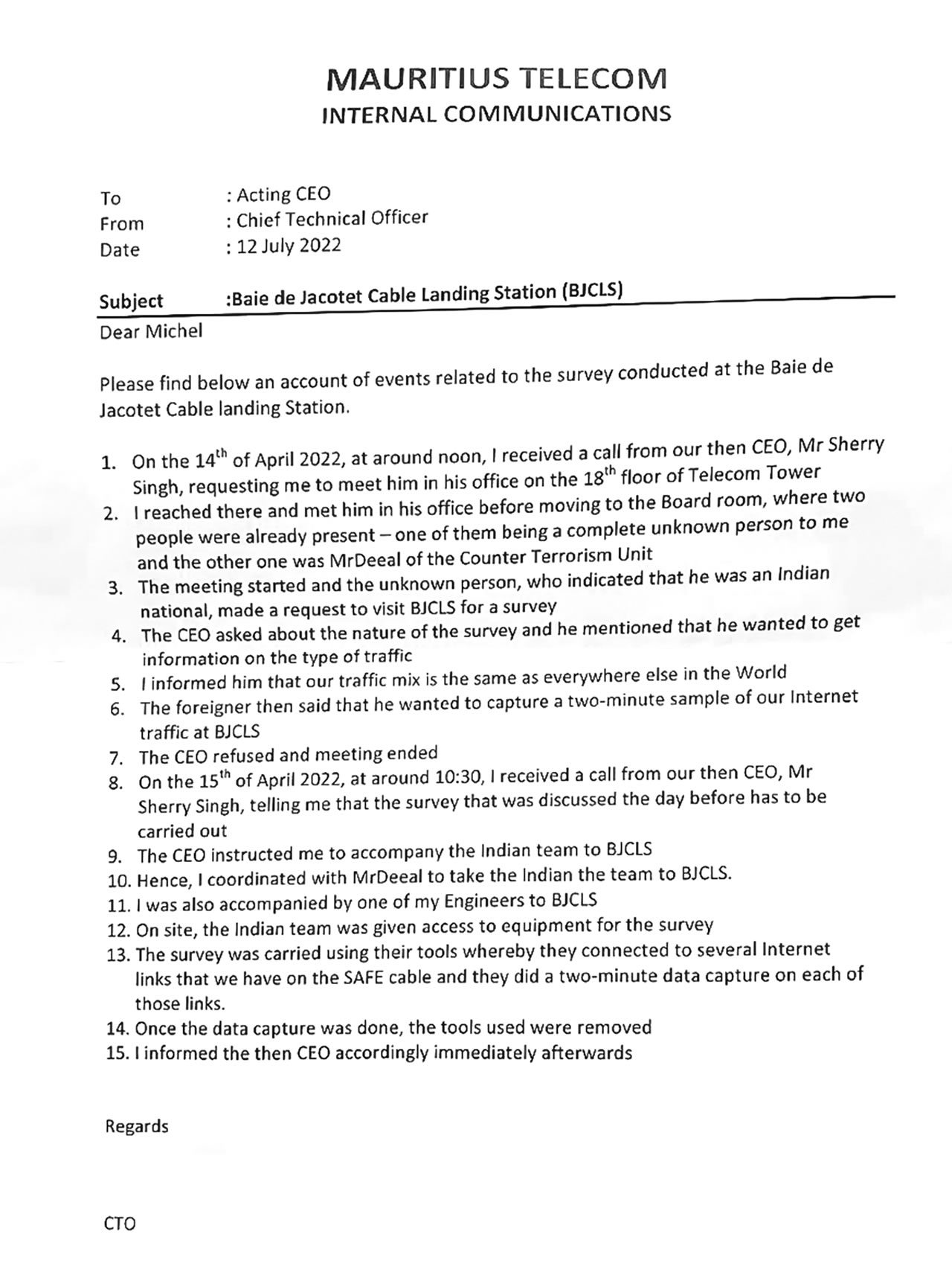 Un rapport signé Girish Guddoy  le 12 juillet 2022 évoquant un data capture le 15 avril 2022.