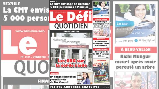 Voici la Une du Defi Quotidien de ce vendredi 01 Février 2019