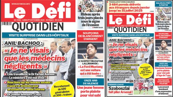 Voici la une du Défi Quotidien de ce Lundi 01 Septembre 2025