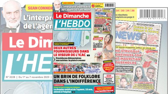 Voici la Une de Le Dimanche/L'Hebdo de ce dimanche 01 Novembre 2020