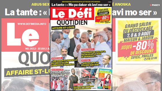 Voici la Une du Defi Quotidien de ce jeudi 2 juillet 2020