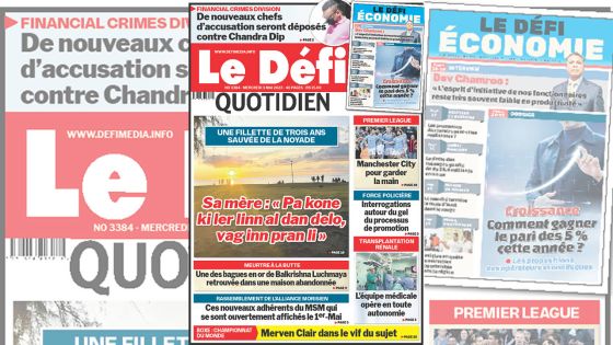 Voici la une du Défi Quotidien de ce Mercredi 03 Mai 2023