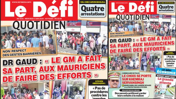 Voici la Une du Defi Quotidien de ce mercredi 03 juin 2020