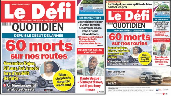 Voici la une du Défi Quotidien de ce Lundi 03 Juin 2024