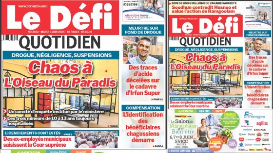 Voici la une du Défi Quotidien de ce Mardi 03 Juin 2025