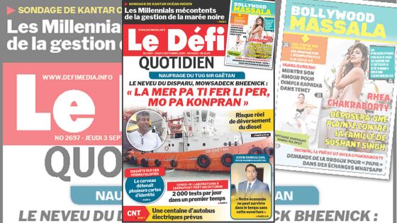 Voici la Une du Defi Quotidien de ce Jeudi 03 Septembre 2020