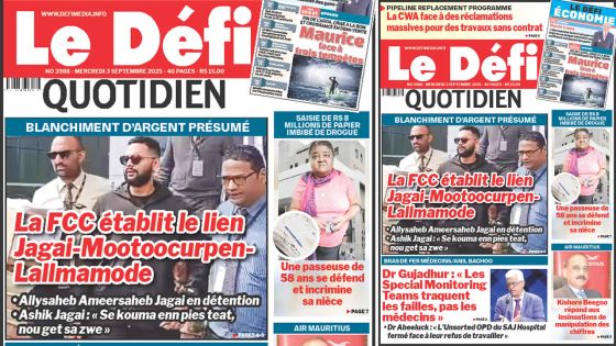 Voici la une du Défi Quotidien de ce Mercredi 03 Septembre 2025