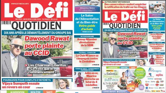 Voici la une du Défi Quotidien de ce Mercredi 04 Juin 2025