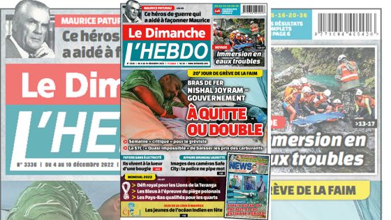 Voici la Une de Le Dimanche/L'Hebdo de ce dimanche 04 Décembre 2022