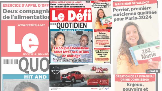 Voici la une du Défi Quotidien de ce Lundi 041 Décembre 2023