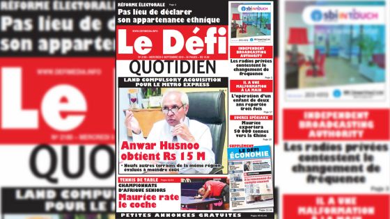 Voici la Une du Defi Quotidien de ce mercredi 05 septembre 2018