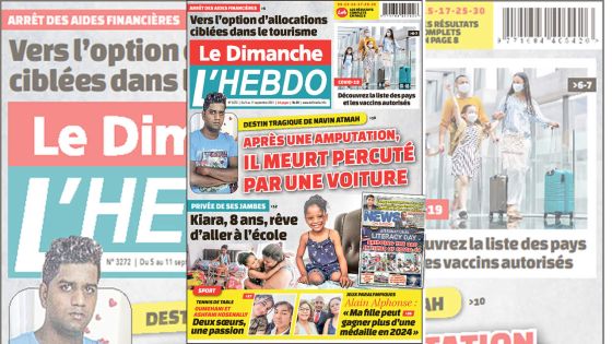 Voici la Une de Le Dimanche/L'Hebdo de ce dimanche 05 Septembre 2021
