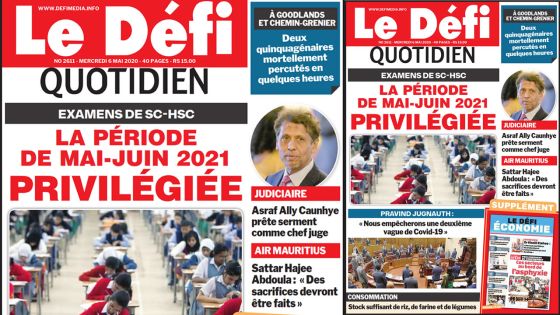 Voici la Une du Defi Quotidien de ce mercredi 06 mai 2020
