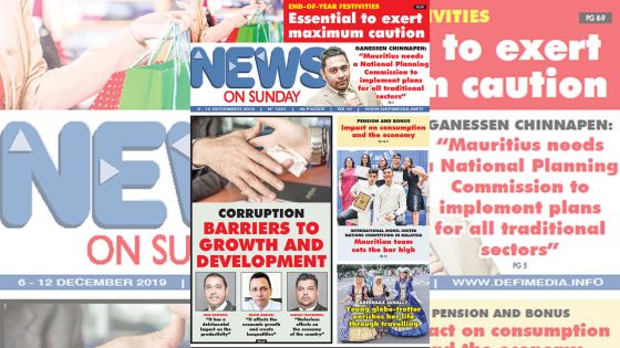 Voici la Une de News on Sunday de ce Vendredi 06 décembre 2019