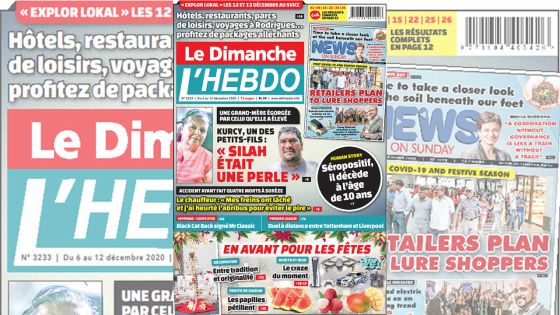 Voici la Une de Le Dimanche/L'Hebdo de ce dimanche 06 decembre 2020