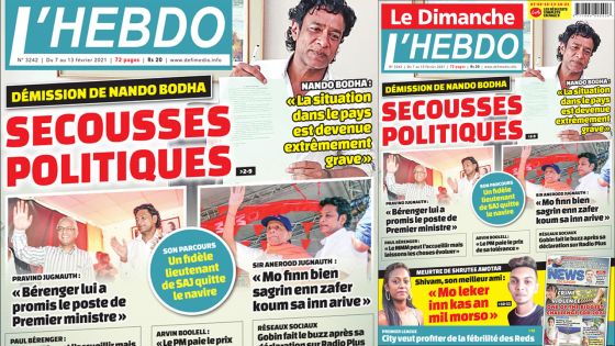 Voici la Une de Le Dimanche/L'Hebdo de ce dimanche 07 février 2021