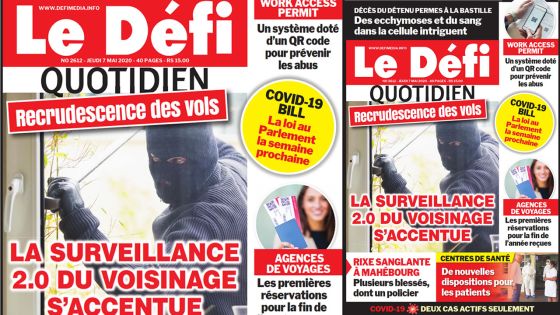 Voici la Une du Defi Quotidien de ce jeudi 07 mai 2020