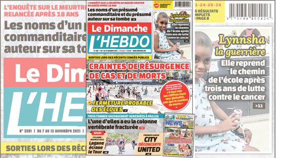 Voici la Une de Le Dimanche/L'Hebdo de ce dimanche 07 Novembre 2021