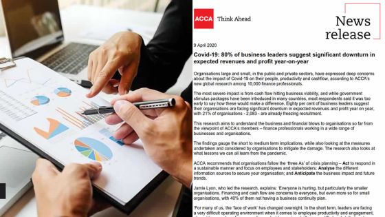 Covid-19/Confinement : 94 % des business leaders craignent une croissance négative, selon l'ACCA