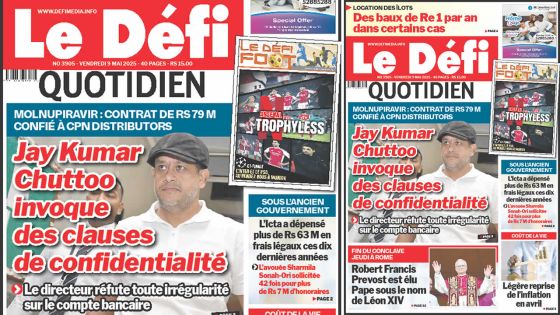 Voici la une du Défi Quotidien de ce Vendredi 09 Mai 2025
