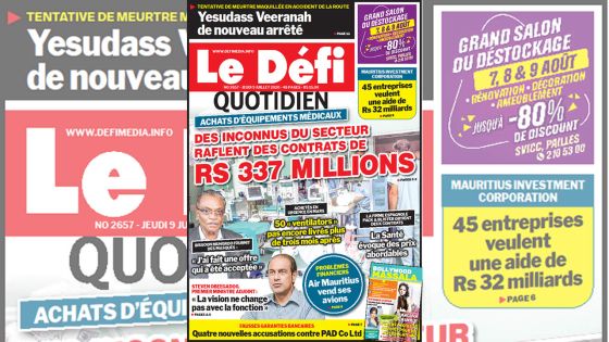Voici la Une du Defi Quotidien de ce Jeudi 09 juillet 2020