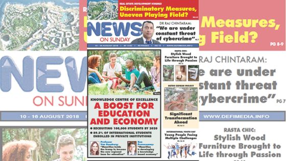 Voici la Une de News On Sunday de ce vendredi 10 août 2018