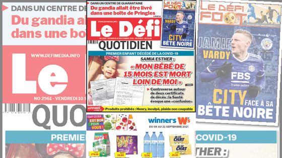 Voici la Une du Défi Quotidien de ce vendredi 10 Septembre 2021