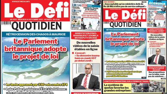 Voici la une du Défi Quotidien de ce Mercredi 10 Septembre 2025